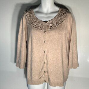 Christopher & Banks SZ XL light Khaki Cotton Cardigan Sweater Old $ Quiet Luxury